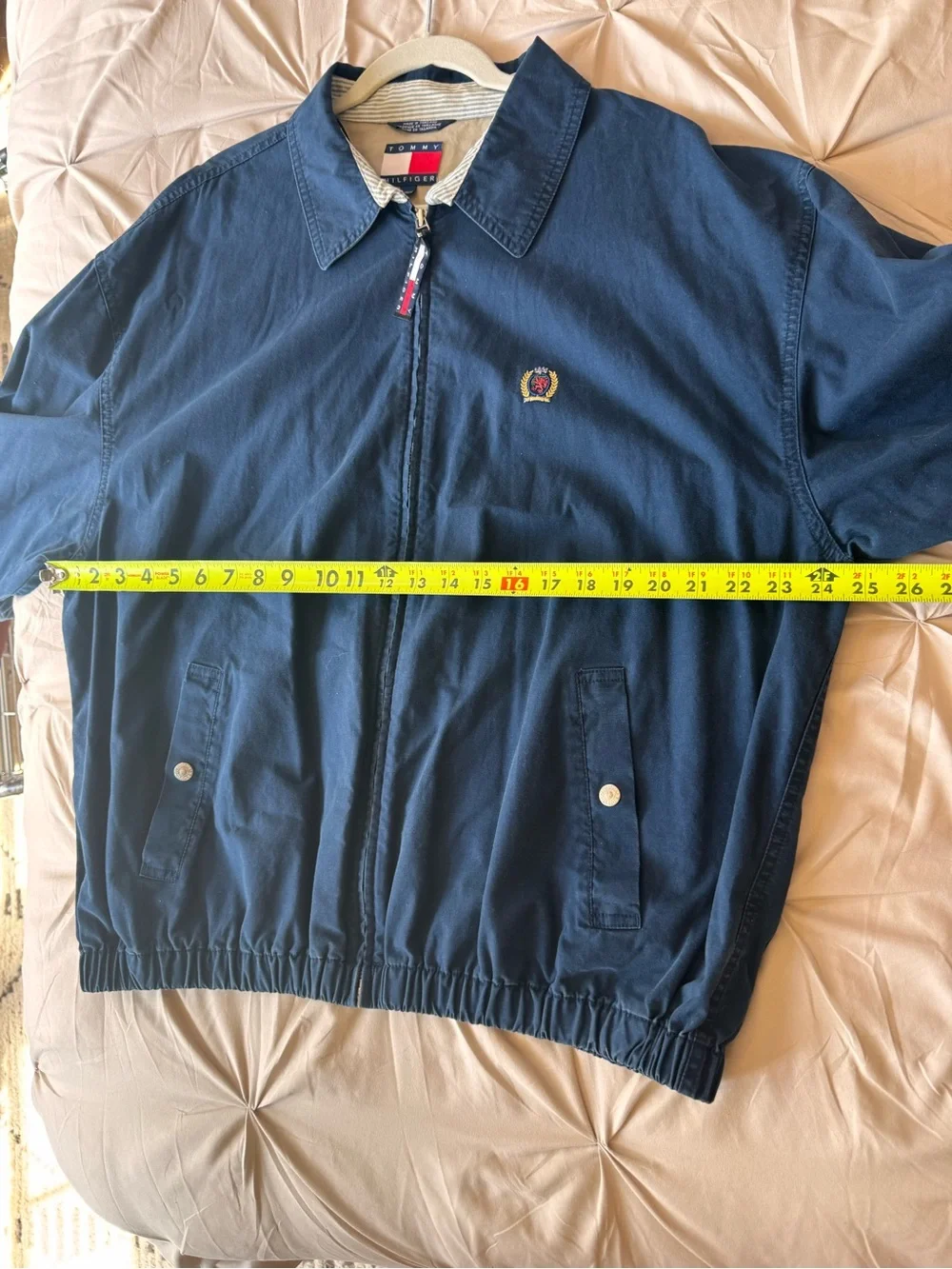 🔥 Vintage 90s Y2K Tommy Hilfiger Navy Lion Crest Zip Harrington Jacket Men’s XL